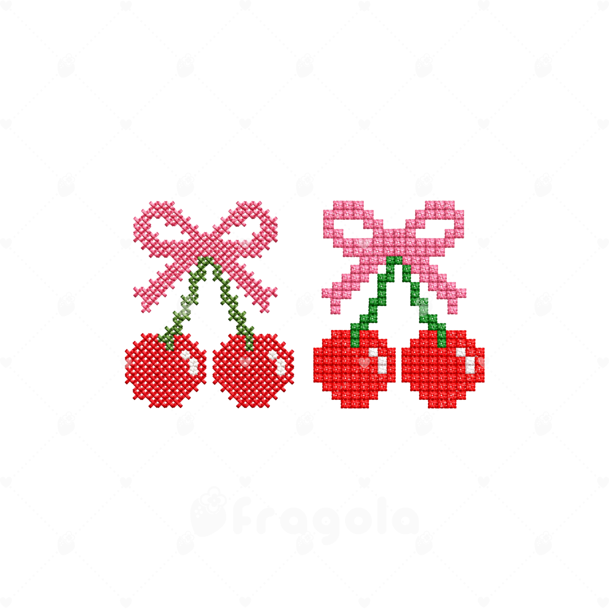 リボンチェリー クロスステッチ&ピクセル刺繍データセット(8ファイル)