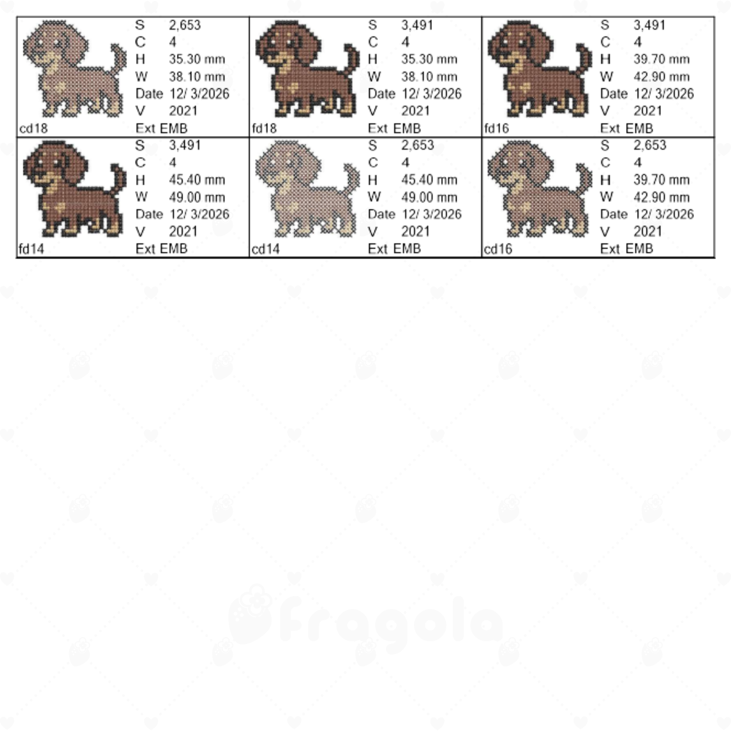 ダックスフンドのクロスステッチ刺繍データセット