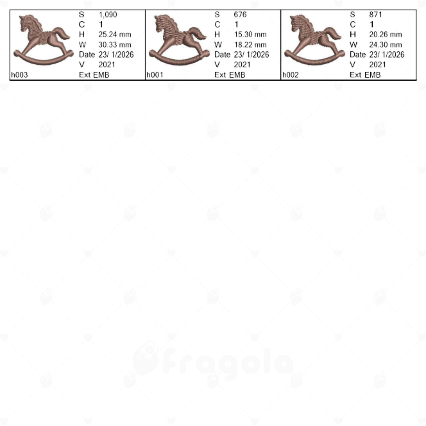 木馬(ロッキングホース)刺繍データセット(3サイズ)