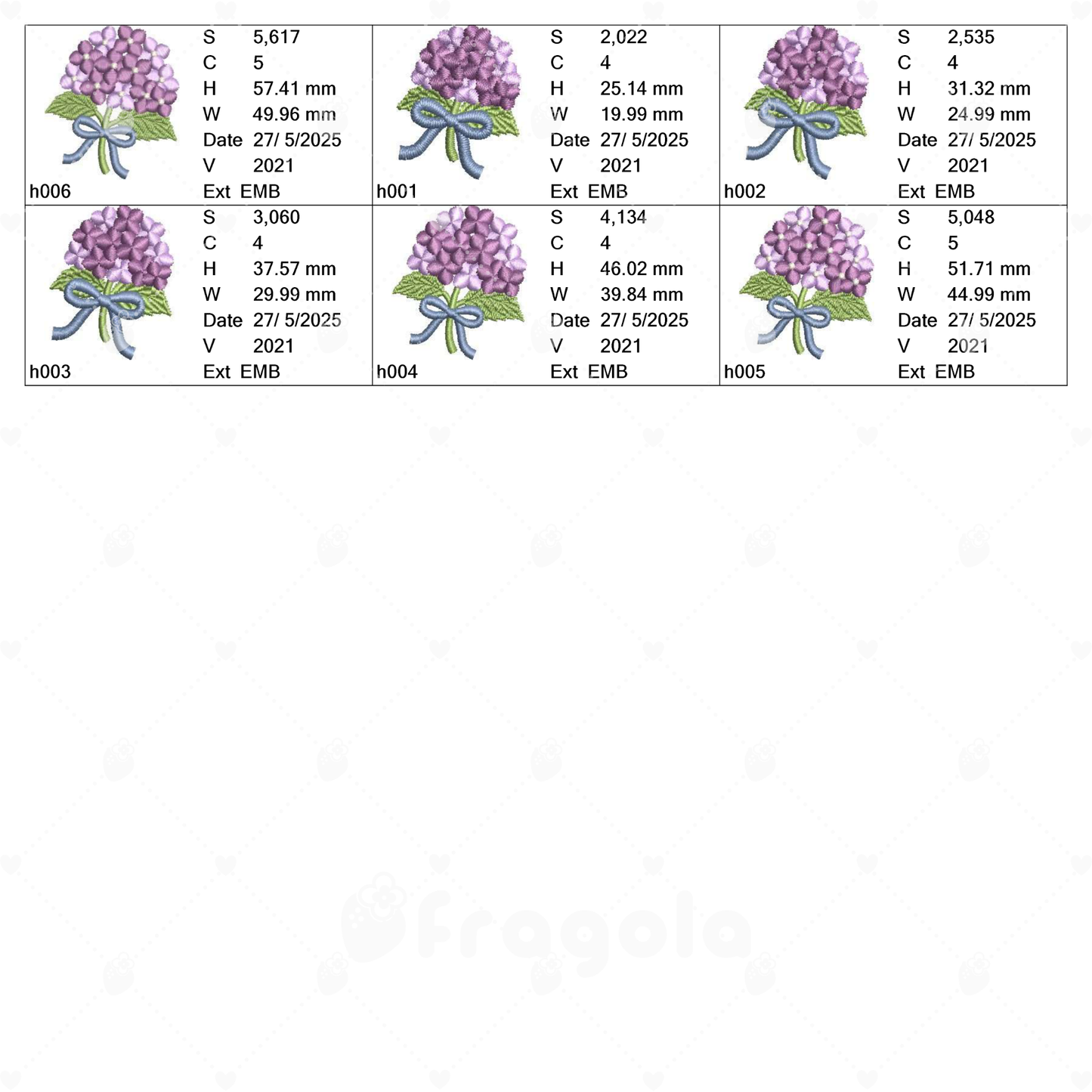 紫陽花リボン刺繍データセット(6ファイル)