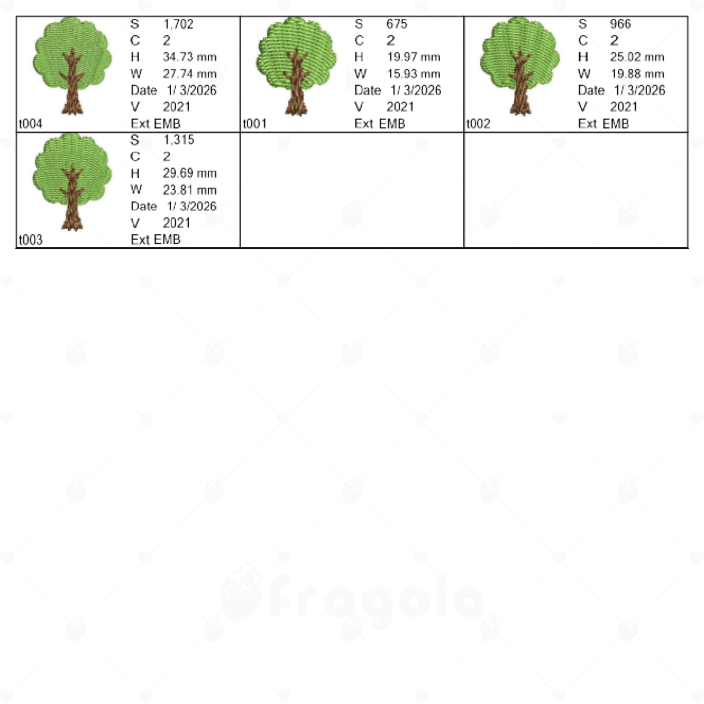 ミニツリー刺繍データセット(4サイズ)