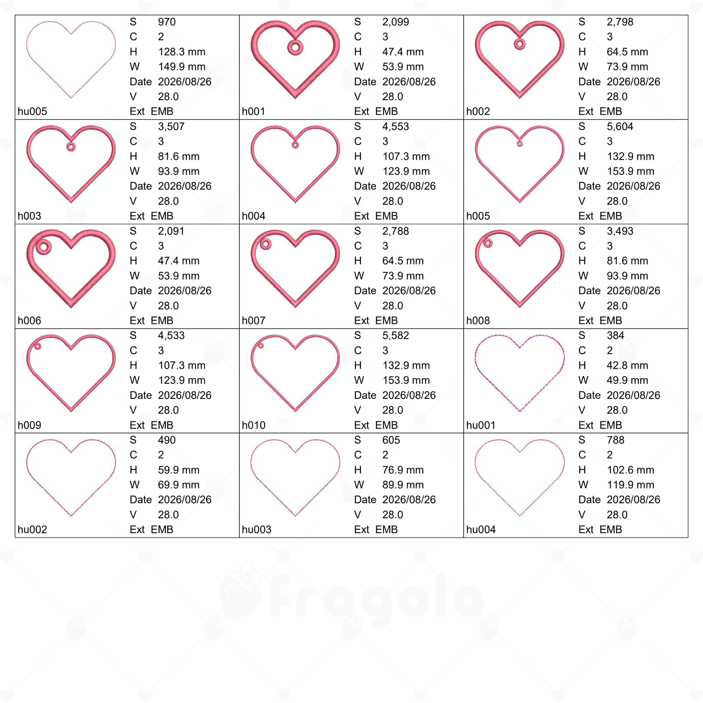 【3Dフォーム対応】ハートキーホルダー 刺繍データセット(15ファイル)