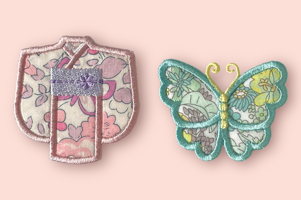着物と蝶々のアップリケ