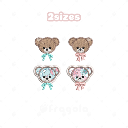 リボン付きくま刺繍データセット（刺繍＋アップリケ／全8ファイル）