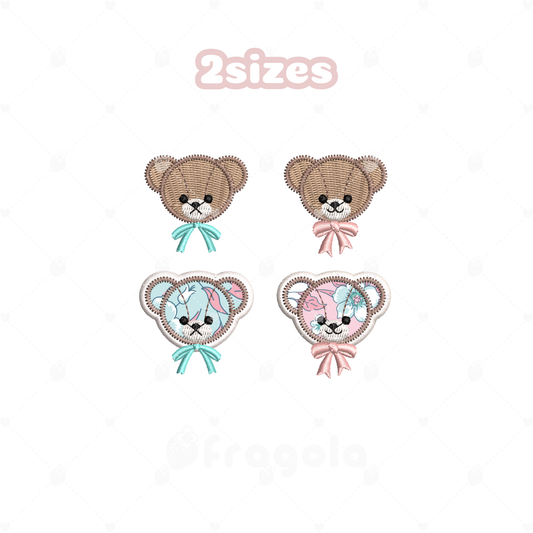 リボン付きくま刺繍データセット（刺繍＋アップリケ／全8ファイル）