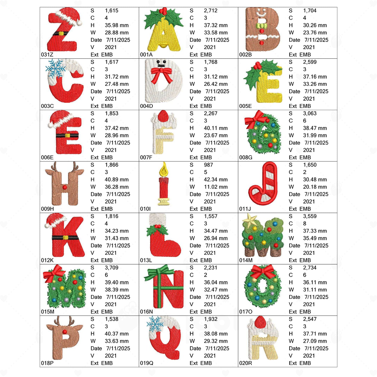 🎄 クリスマスアルファベット刺繍データセット（A〜Z／全3サイズ）