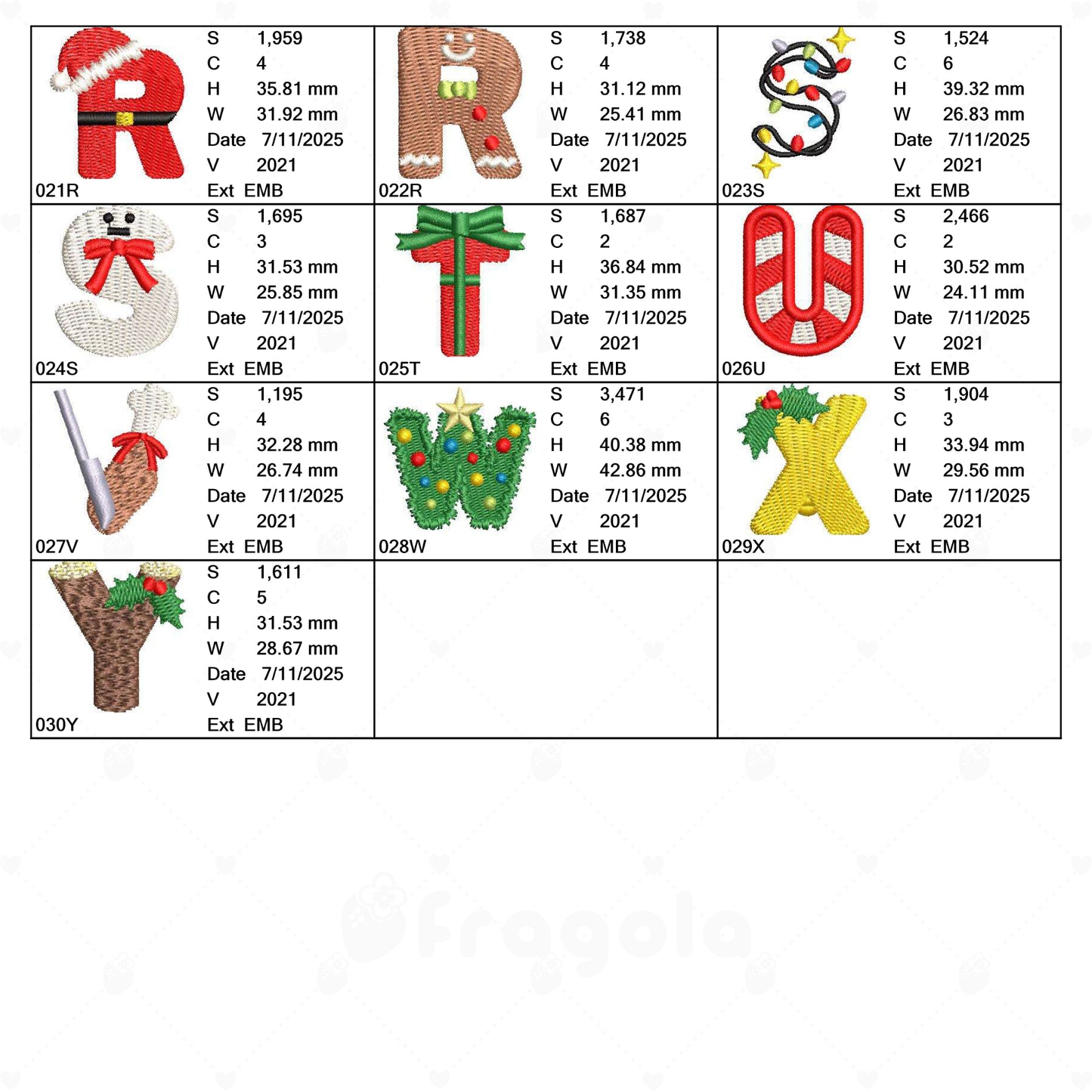 🎄 クリスマスアルファベット刺繍データセット（A〜Z／全3サイズ）