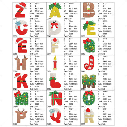 🎄 クリスマスアルファベット刺繍データセット（A〜Z／全3サイズ）