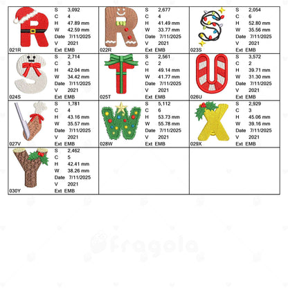 🎄 クリスマスアルファベット刺繍データセット（A〜Z／全3サイズ）