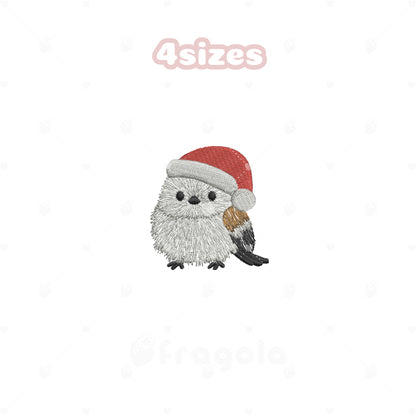 クリスマス シマエナガ 刺繍データ（サンタ帽・4サイズ）