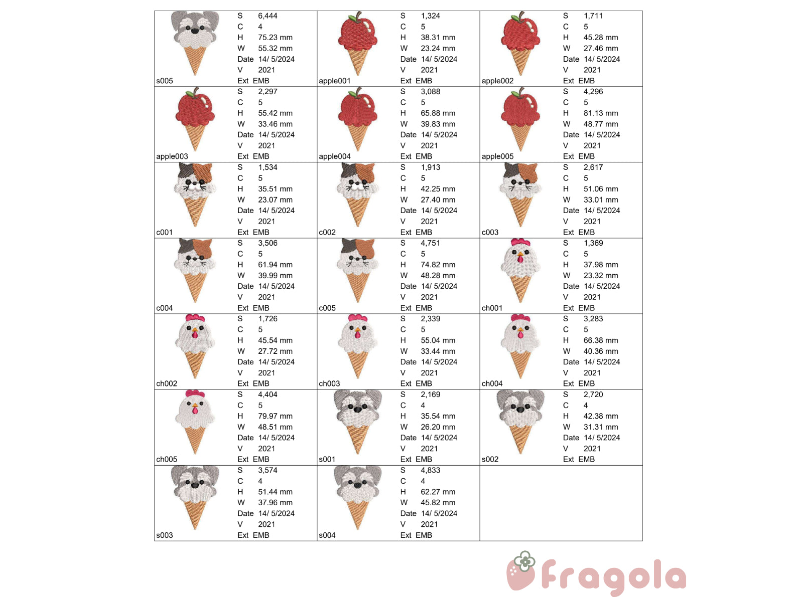 動物アイスセット3 – embroidery fragola