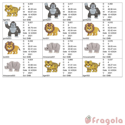 サファリアニマル刺繍データセット（12ファイル）