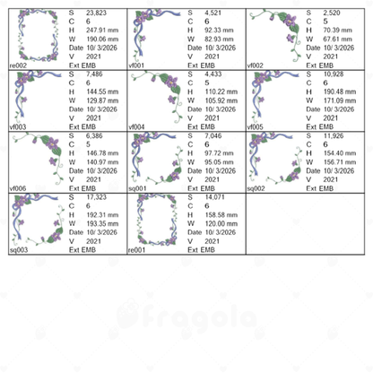 スミレとリボンのフレーム刺繍データセット（11ファイル）