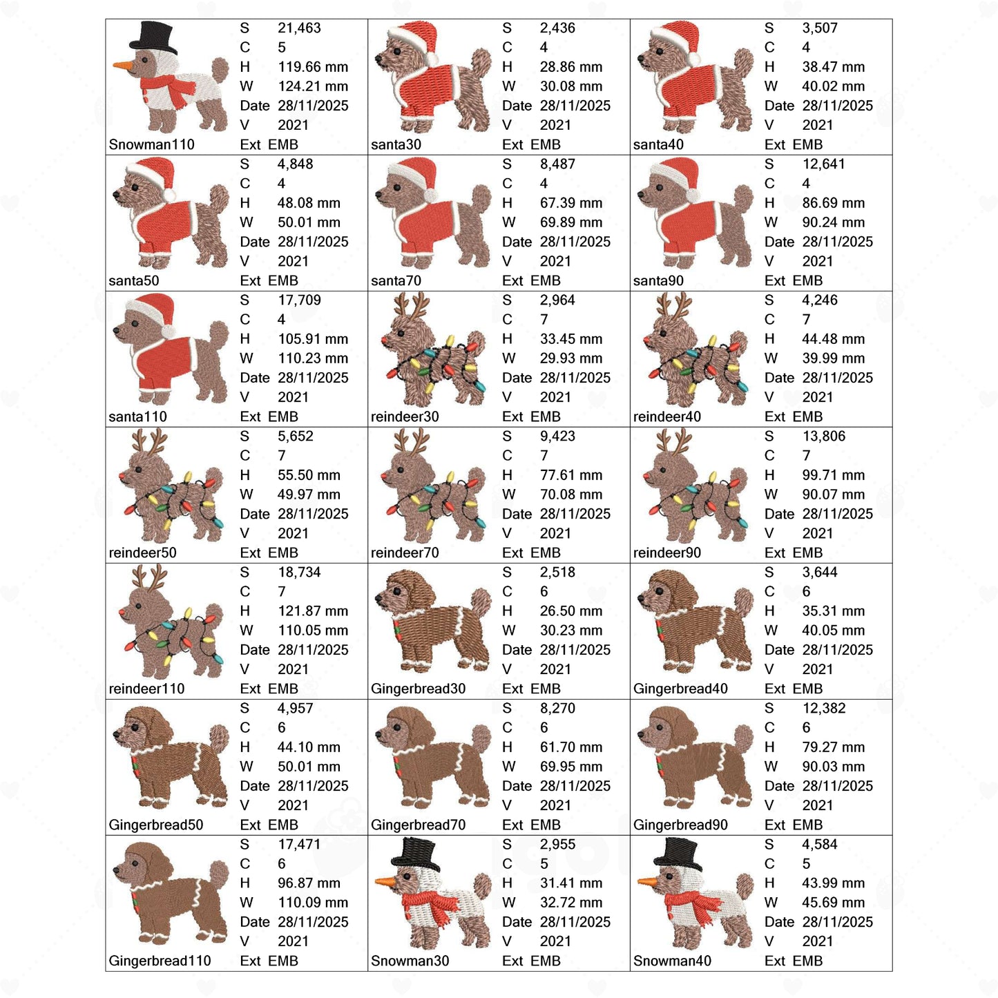 クリスマストイプードル刺繍データセット