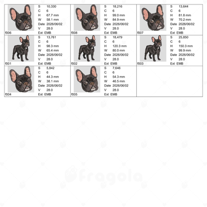 フレンチブルドッグ刺繍データセット（8ファイル）