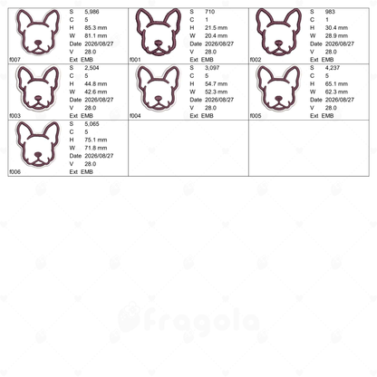 フレンチブルドッグ アップリケ刺繍データセット（7ファイル）
