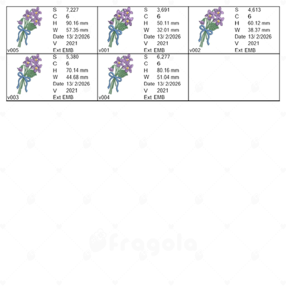 スミレ花束刺繍データセット（5サイズ）