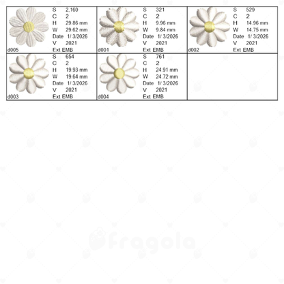 ミニデイジー刺繍データセット（5サイズ）