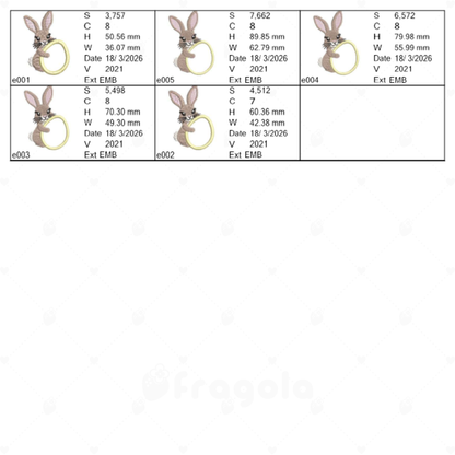 イースターバニーのアップリケ刺繍データセット（5サイズ）