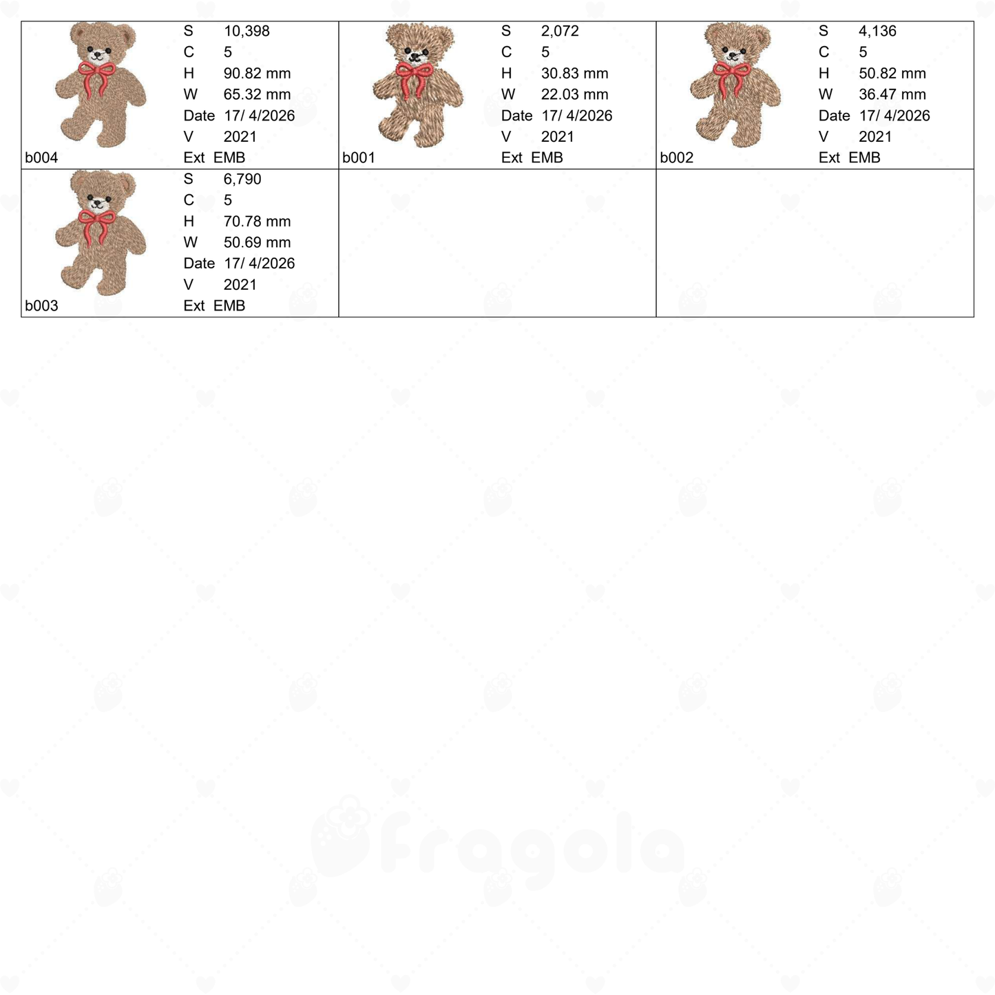 テディベア 刺繍データセット（4サイズ）