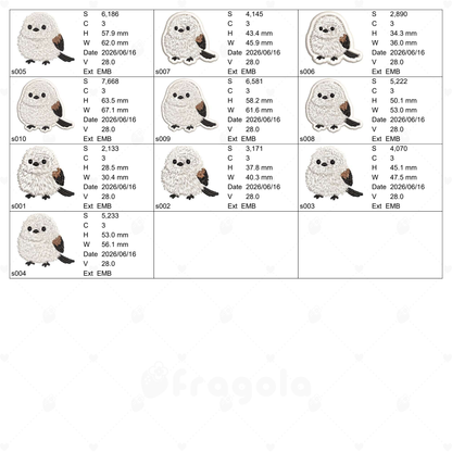 シマエナガ刺繍データセット（通常・ふち付き 10ファイル）