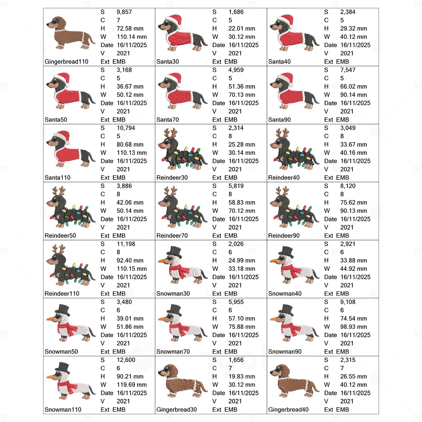 クリスマスダックス刺繍データセット