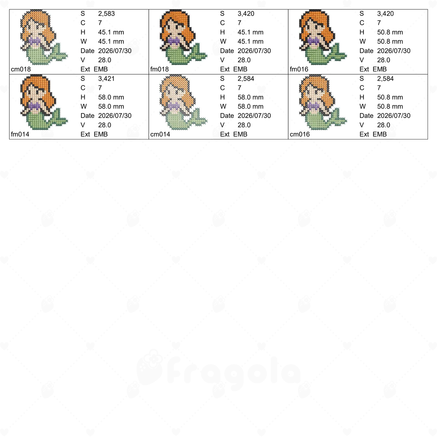 マーメイド クロスステッチ＆ピクセル風 刺繍データセット（6ファイル）