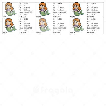 マーメイド クロスステッチ＆ピクセル風 刺繍データセット（6ファイル）